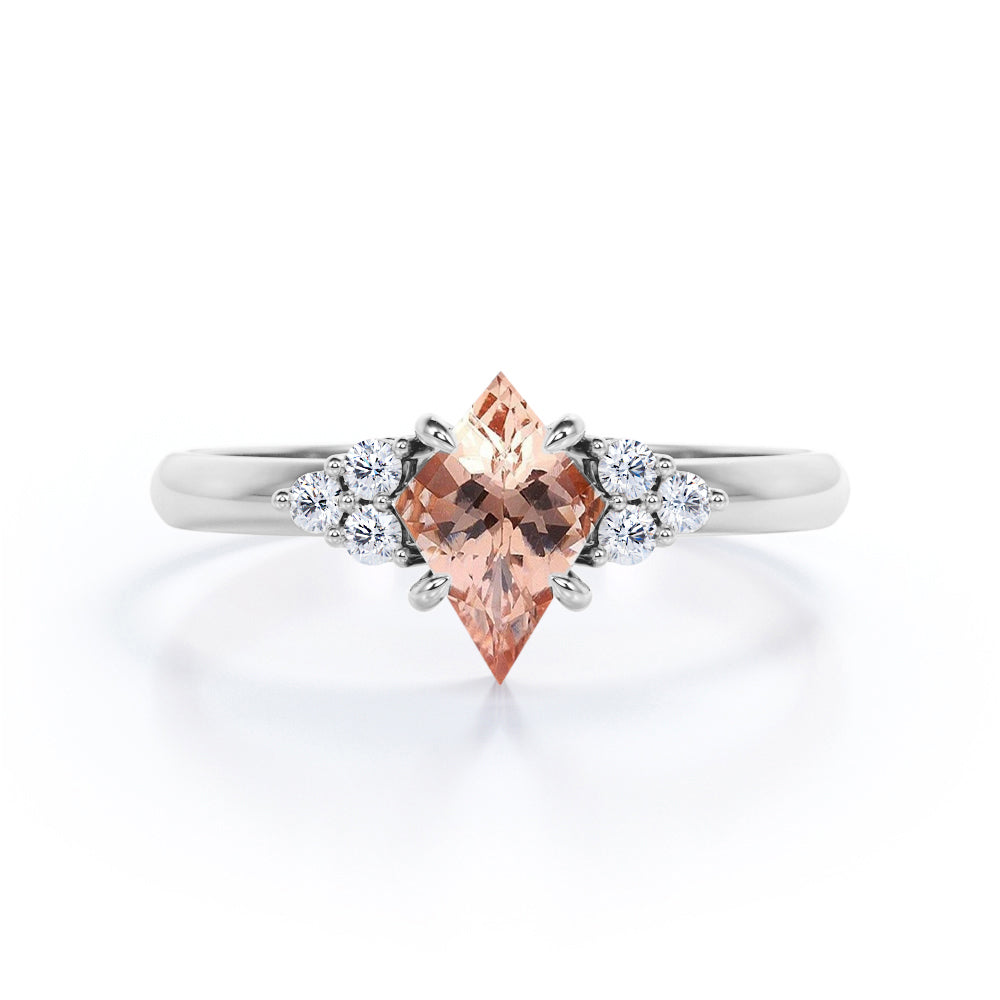 Edgy 0.55 carat Kite Morganite and Moissanite Engagement Ring in Rose Gold