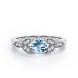 Floral Pattern 1.35 Carat Round Cut Aquamarine And Diamond Beaded Art Deco Engagement Ring In Rose Gold