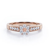 Clustered 1 carat Round Petite Morganite and Moissanites Channel Engagement Ring in White Gold