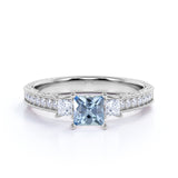 1.50 ct Princess Aquamarine Pave Engagement Ring
