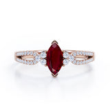 Affordable 1.45 Carat Marquise Cut Lab-Created Ruby And Diamond Double Shank Engagement Ring In White Gold