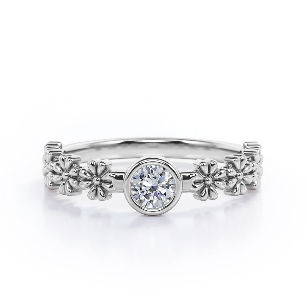 Flower Field 0.5 carat Round Moissanite Solitaire Nature-Inspired ring in Black Gold