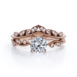 Vintage 1.5 Carat Round Cut Moissanite Bridal Set