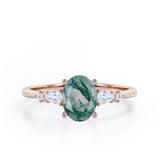 Five Stone 1.25 Carat Oval Moss Agate Engagement Ring