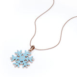 Christmas Snowflake Diamond Enamel Pendant Necklace in 18K White Gold Plating over Silver