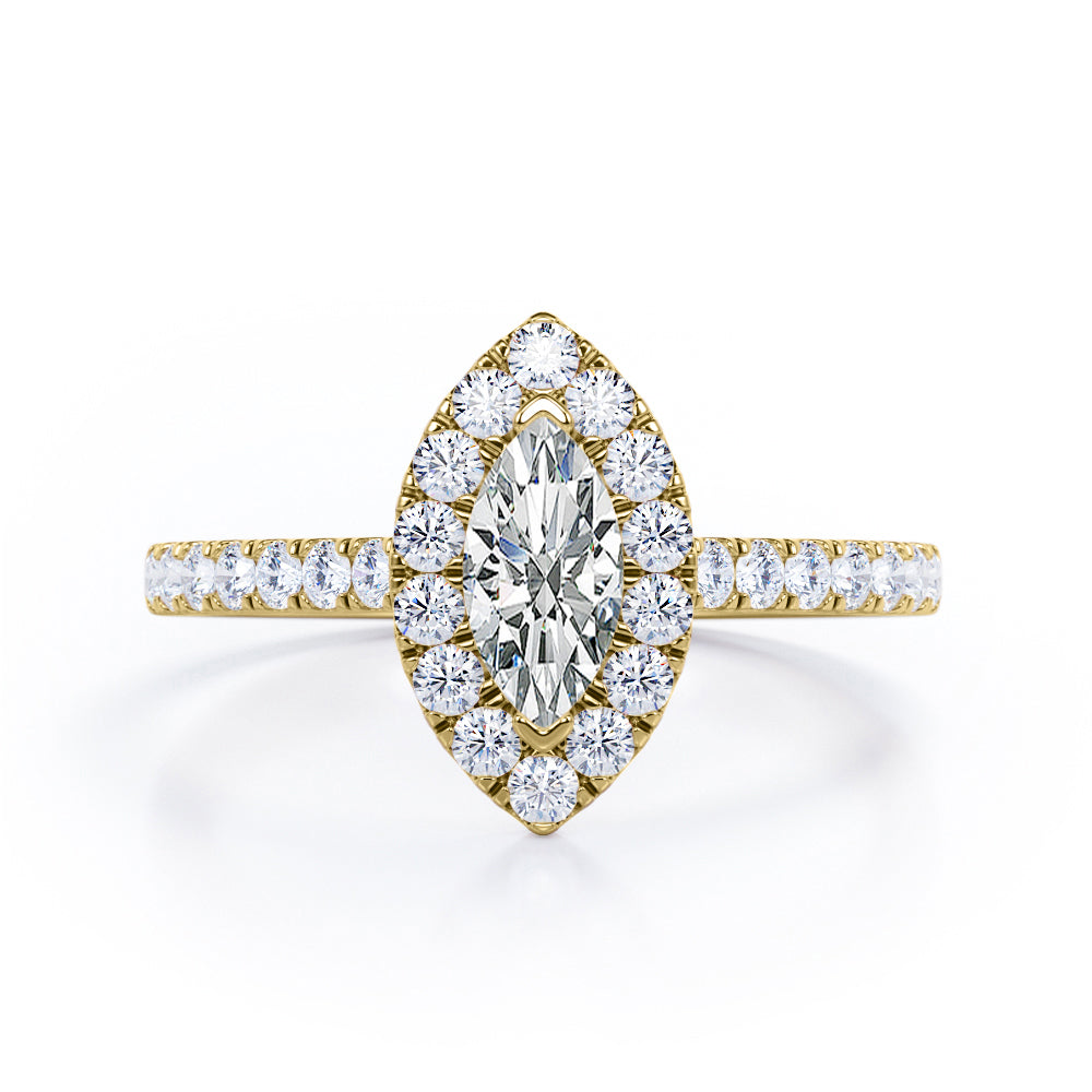 Classic Marquise 1 carat Marquise Moissanite and Diamonds Engagement Ring in White Gold