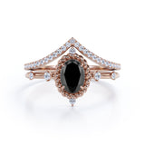 1.35 Carat Oval cut Lab Black Diamond Wedding Ring Set in Rose Gold