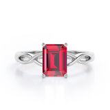 Solitaire 1 Carat Emerald Cut Lab Ruby Infinity Engagement Ring In White Gold