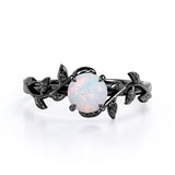 Floral Art Deco 1 Carat Round Cut Genuine Opal Nature Inspired Engagement Ring In Rose Gold For Her