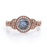 Milgrain Halo 0.70 Carat Translucent Salt and Pepper Diamond Twisted Infinity Engagement Ring In White Gold