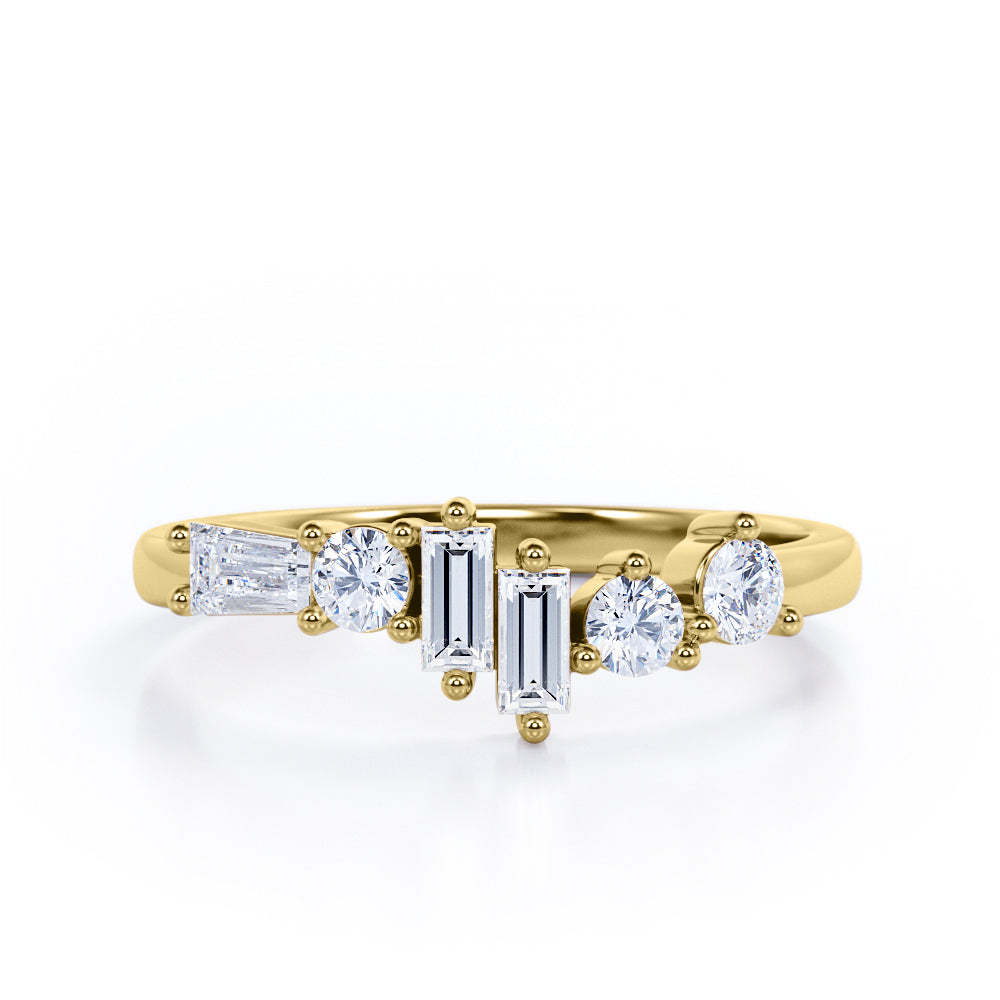 Alternating Dainty Band 1.5 carat Baguette and Round Moissanite Wedding Band in Rose Gold