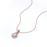 .50 CT TDW Round Diamond Halo Floating Solitaire Pendant Necklace in Rose Gold