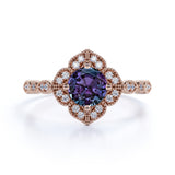 1.25 Ct Round Lab Alexandrite Milgrain Engagement Ring
