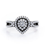 Pear-Shaped Double Halo - 1.7 Carat Round Cut Moissanite and diamond - Pave Split Shank Engagement Ring in Rose Gold