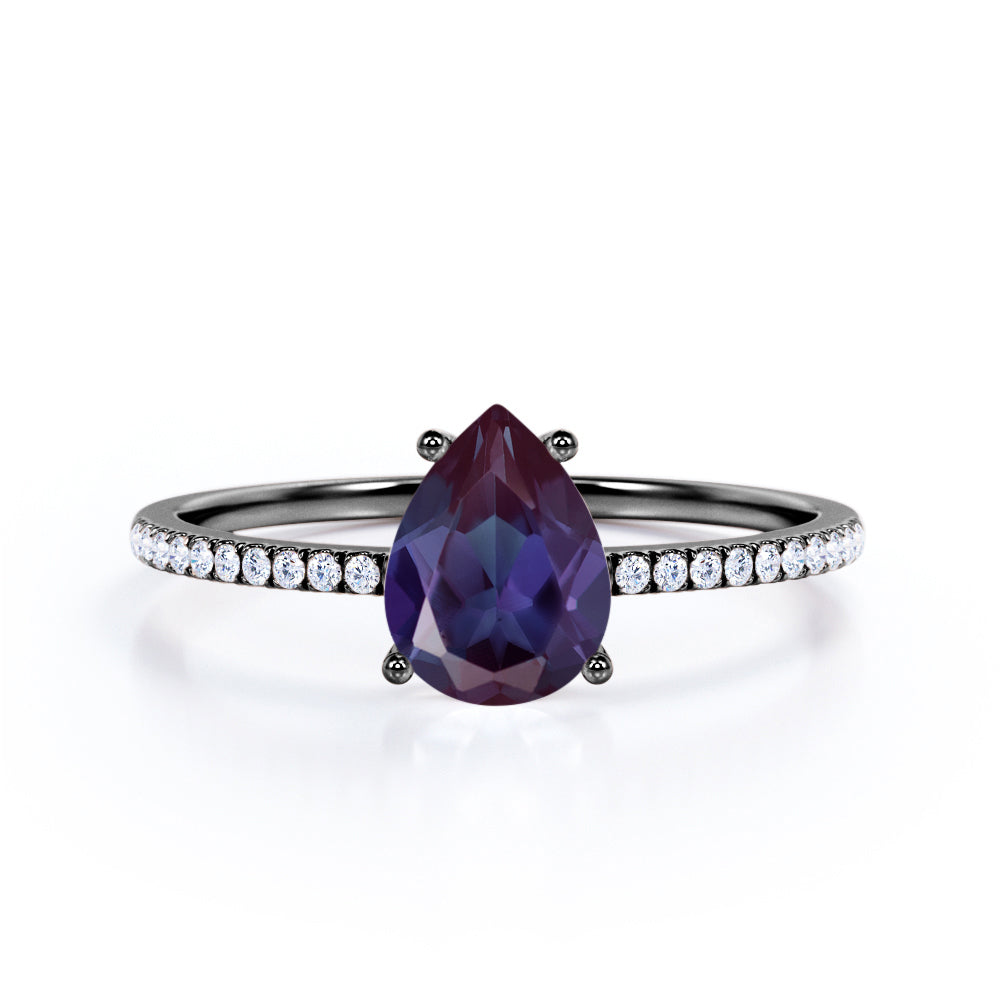 Basket Set 1.30 Carat Pear Cut Lab Created Alexandrite And Diamond Pave Engagement Ring In White Gold