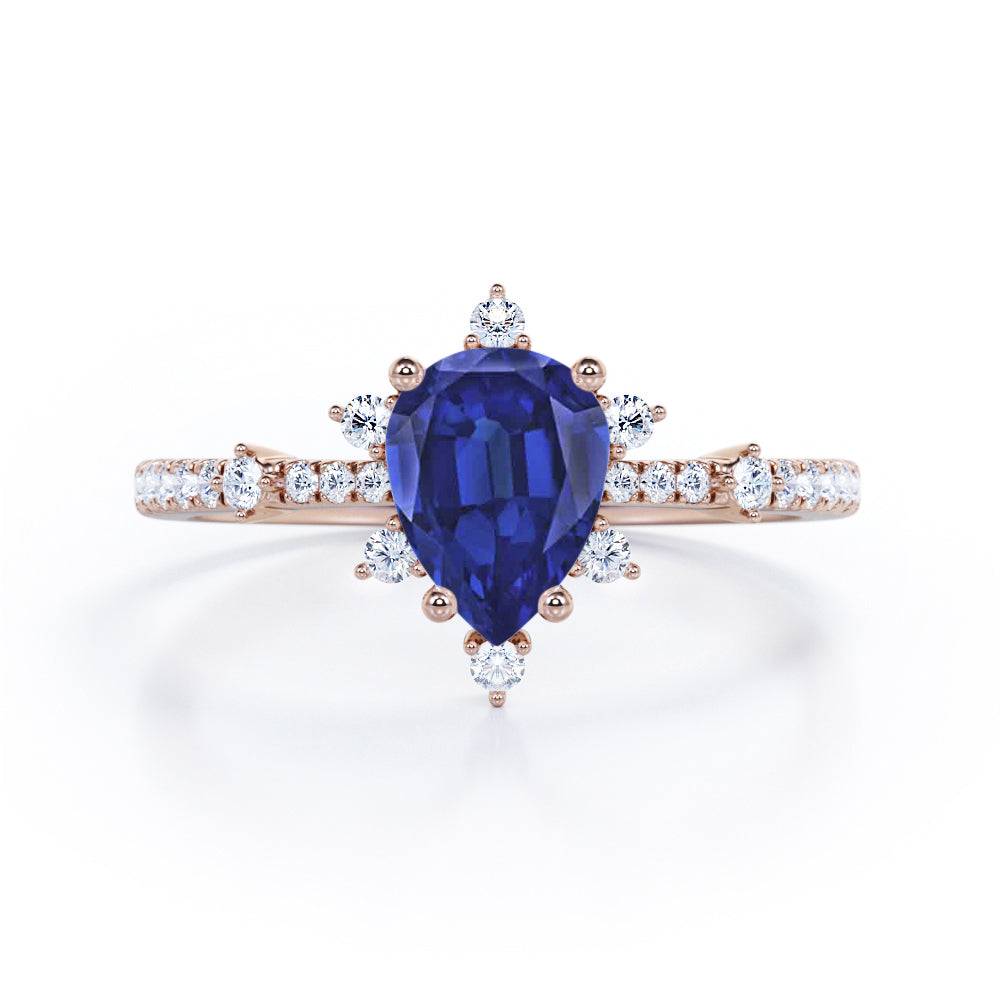 Snowflake 0.7 carat Pear Blue Sapphire and Diamond Classic Engagement Ring in White Gold