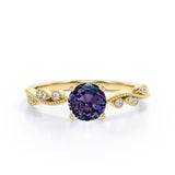 Simple Solitaire 1.25 Carat Round Cut Simulated Purple Alexandrite and Diamond Milgrain Art Deco in White Gold for Her