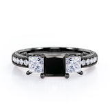 Past, Present and Future 1.25 Carat Princess Cut lab created Black Diamond Vintage Milgrain Engagement Ring In White Gold