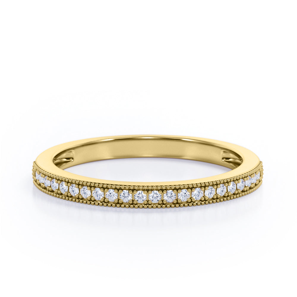 Milgrain Edged - 0.15 TCW Round Cut Diamond - Pave Channel Wedding Band - Rose Gold