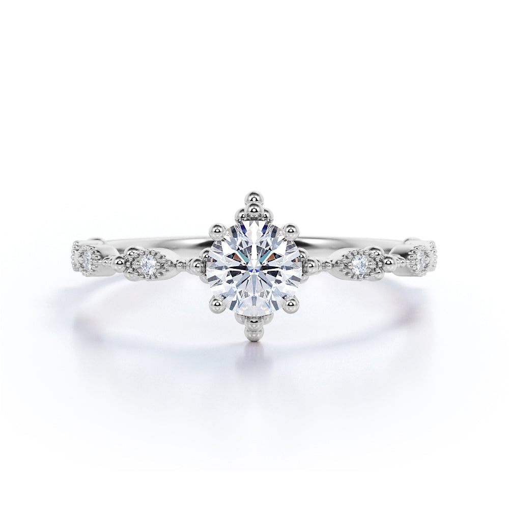 Vintage 1 Carat Round Moissanite Engagement Ring