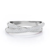 Crossover Double-Strand 0.25 TCW Round Shape Diamond Micro Pave Stackable Ring in 10K White Gold