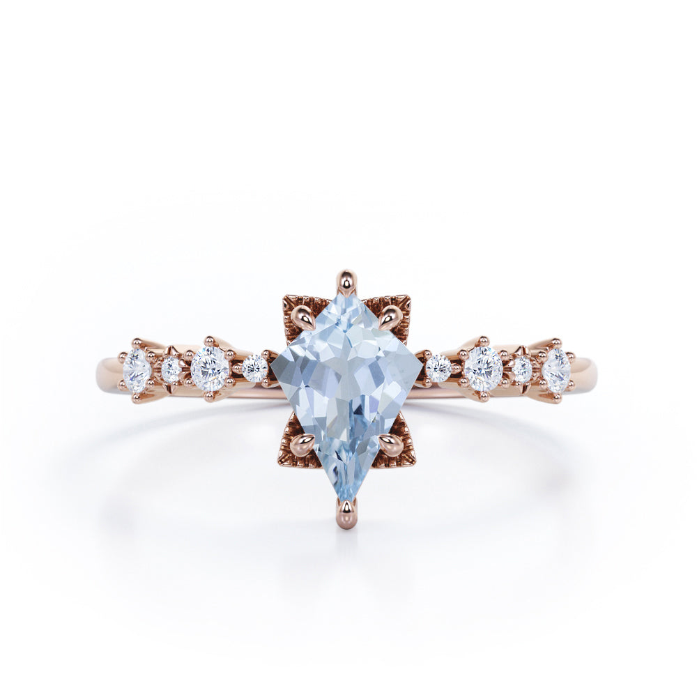 Fancy Star 0.6 carat Kite Aquamarine and Diamonds Engagement Ring in White Gold