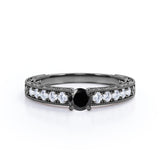 0.6 Carat Round Cut Lab Grown Black Diamond Antique Engagement Ring In White Gold