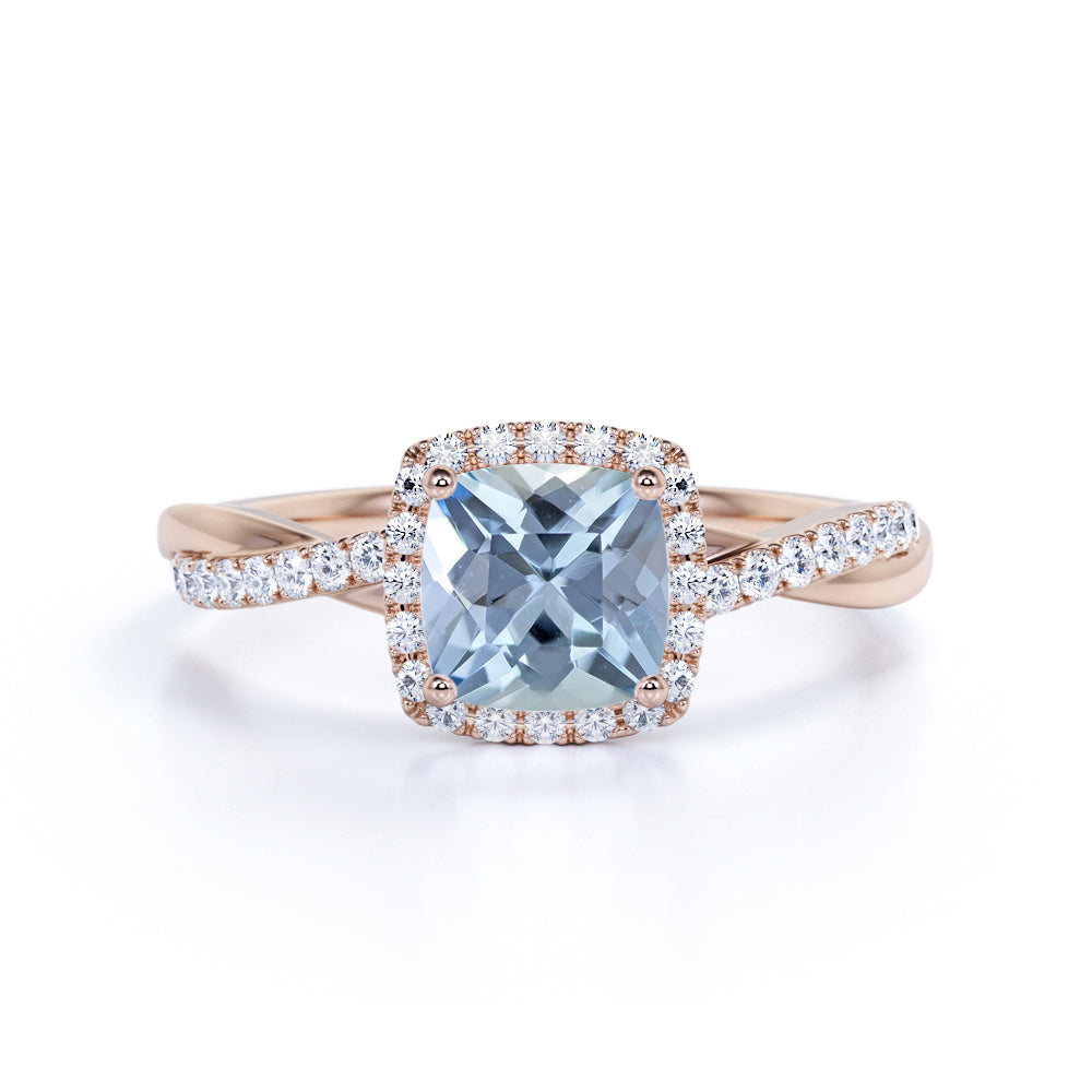 1.25 ct Cushion Aquamarine Infinity Halo Engagement Ring