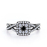 Pave Crossover - 1.25 Carat Round Cut Black Diamond - Flush Cluster Halo Engagement Ring in White Gold