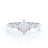 Tapered Six Prong 1.20 Carat Brilliant Round Cut Fiery Opal And Diamond Five Stone Engagement Ring In Rose Gold
