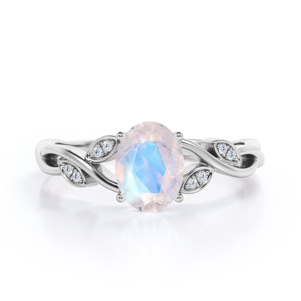 1.1 ct Oval Moonstone Curly Branch Engagement Ring