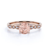 Beautiful 1.25 Carat Round Cut Peach Morganite and Diamond Engagement Ring in 10k Rose Gold Designer Ring