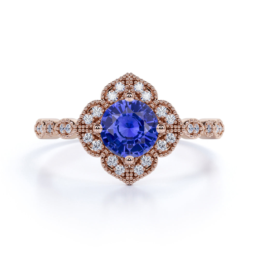1.25 Ct Round Cut Lab Sapphire Vintage Engagement Ring