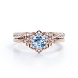 1.45 ct Round Aquamarine Floral Infinity Wedding Ring Set