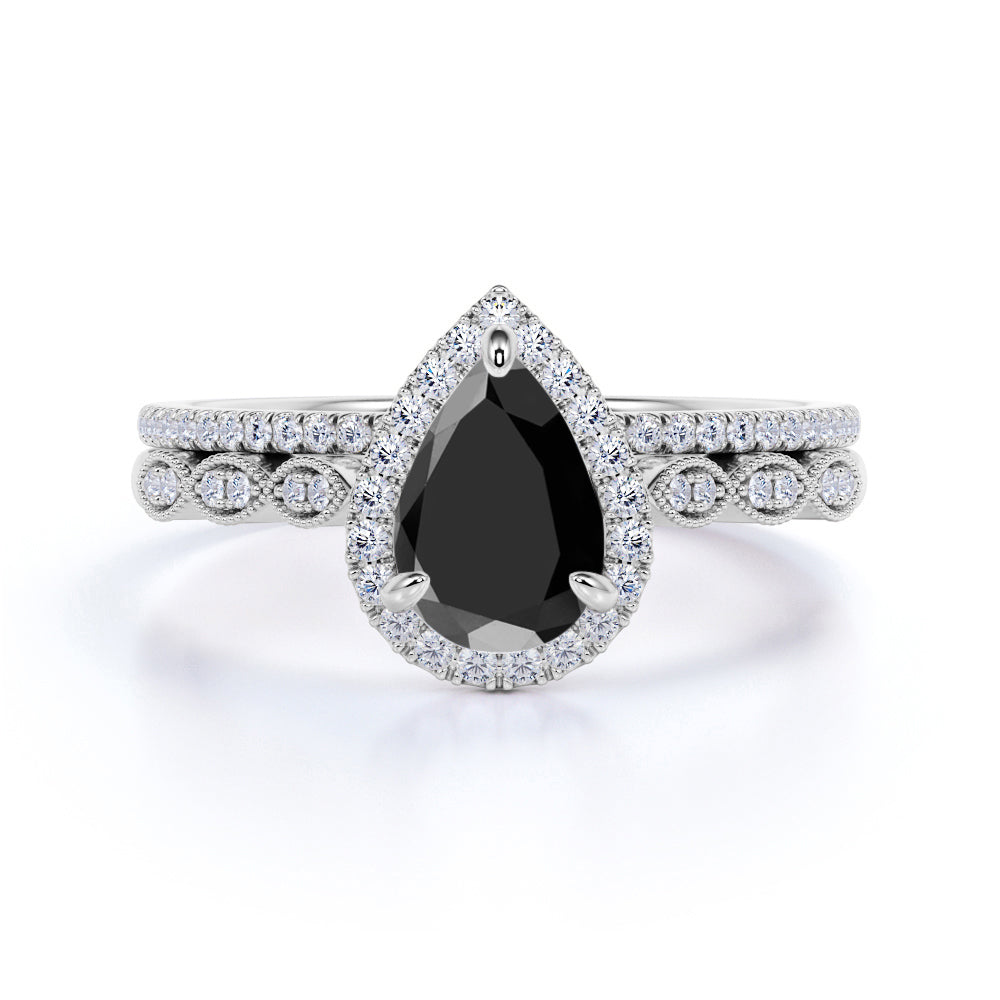 Bestselling 1.75 Carat Pear cut Wedding Ring Set with Lab Black Diamond for Women in Rose Gold