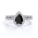 Bestselling 1.75 Carat Pear cut Wedding Ring Set with Lab Black Diamond for Women in Rose Gold