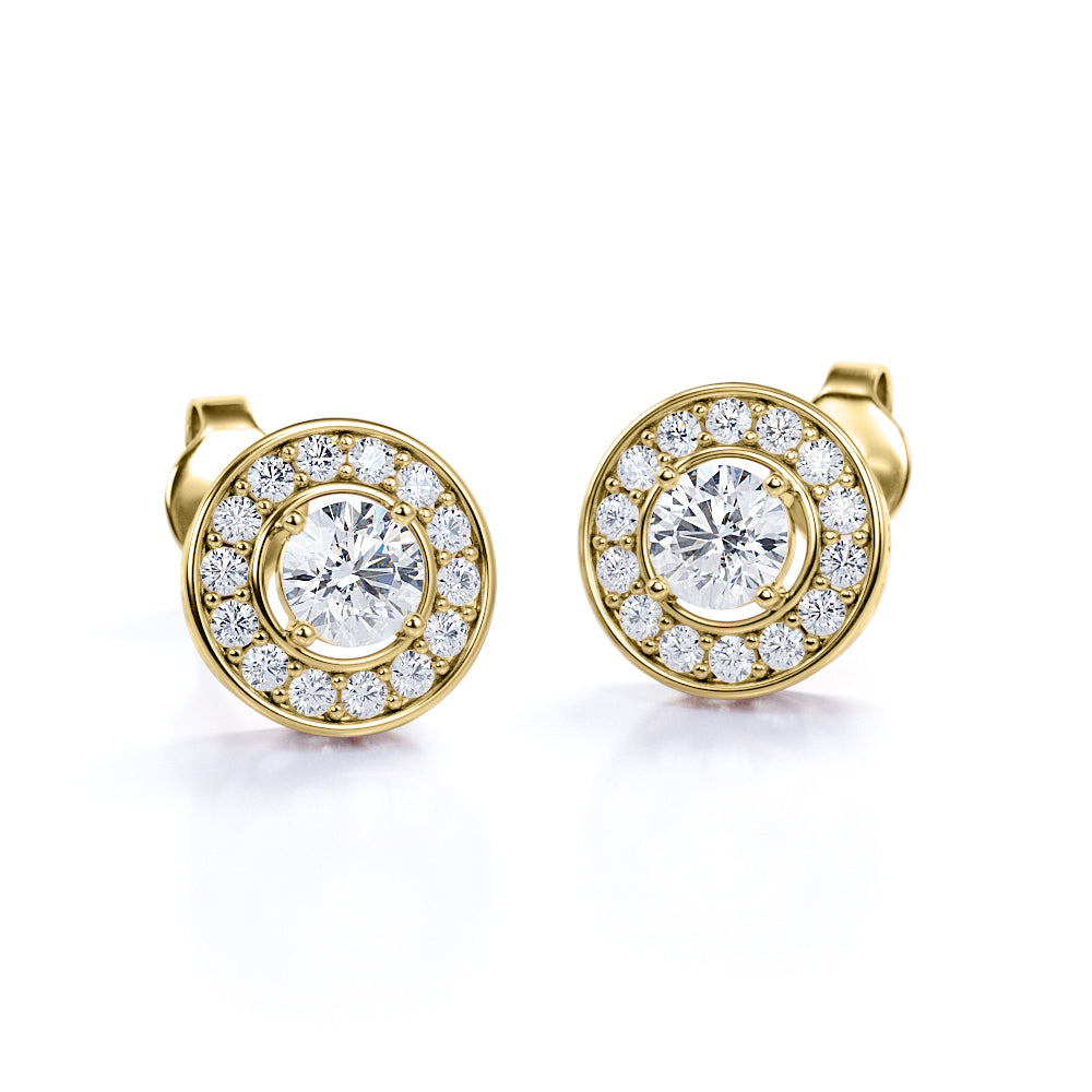Circle Channel Set 1.20 Carat Round Cut Certified Moissanite and Diamond Hidden Halo Stud Earrings in Rose Gold