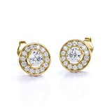 Circle Channel Set 1.20 Carat Round Cut Certified Moissanite and Diamond Hidden Halo Stud Earrings in Rose Gold