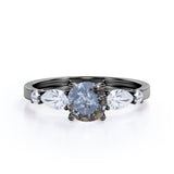 0.55 Ct Round Salt and Pepper Diamond Five Stone Engagement Ring