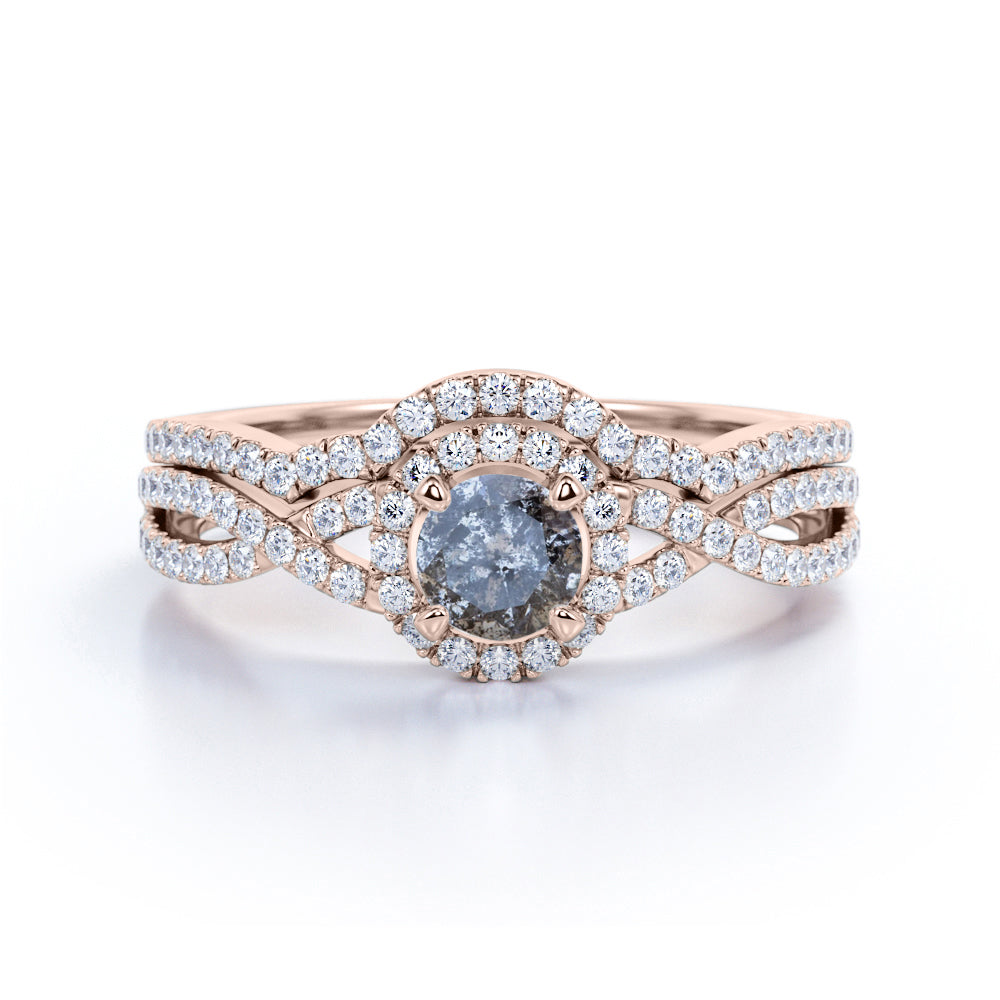 Infinity 0.85 Ct Round Salt and Pepper Diamond Wedding Ring Set