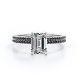 4-Prong Setting 1.65 TCW Emerald Cut Moissanite with Lab Created Black Diamond Wedding Set with Pave Accents in White Gold