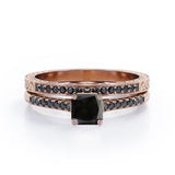 Lattice 1.5 TCW Princess Cut Lab Created Black Diamond 4-Prong Pave Bridal Set in White Gold