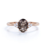 Solitaire 1.25 ct Oval Black Rutilated Quartz 7 Stone Engagement Ring