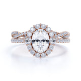 1.75 Carat Infinity Art Deco Moissanite and Diamond Snowflake Cluster Ring Oval Cut Bridal Set in Rose Gold