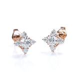 Dainty Sunburst 1.15 Carat Round Certified Moissanite and Diamond Shared Prong Stud Earrings in Yellow Gold