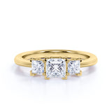Simple 3 Stone Design 1.25 Carat Square Cut Moissanite and Diamond Vintage Engagement Ring in White Gold