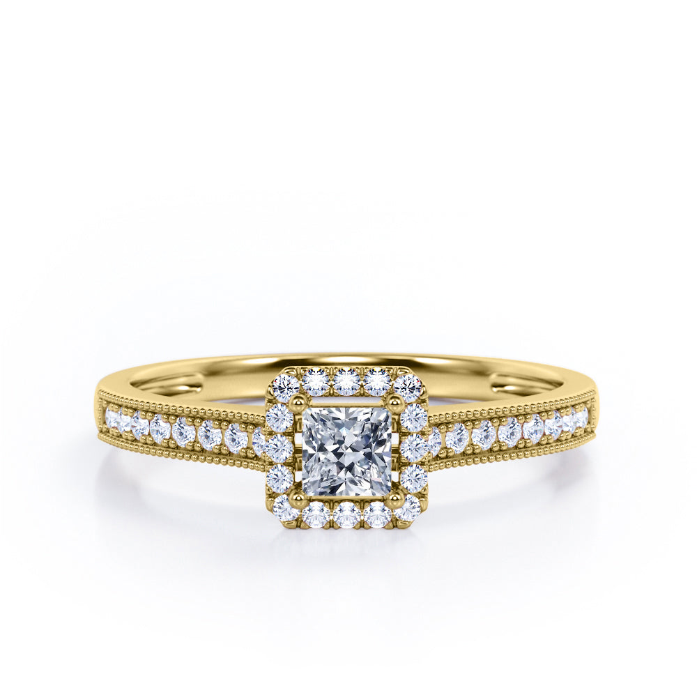 Milgrain Bordered 1.25 Carat Princess Cut Moissanite Ring