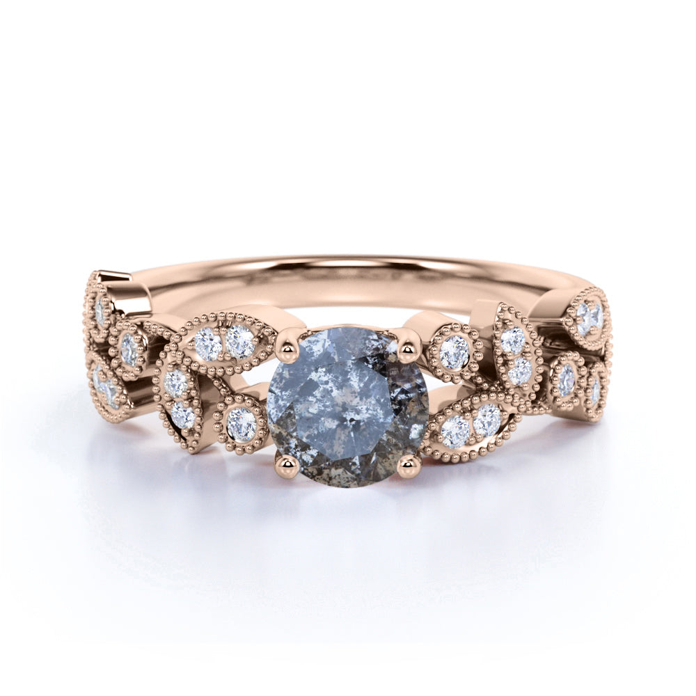 Art Deco 0.75 Ct Round Salt and Pepper Diamond Engagement Ring