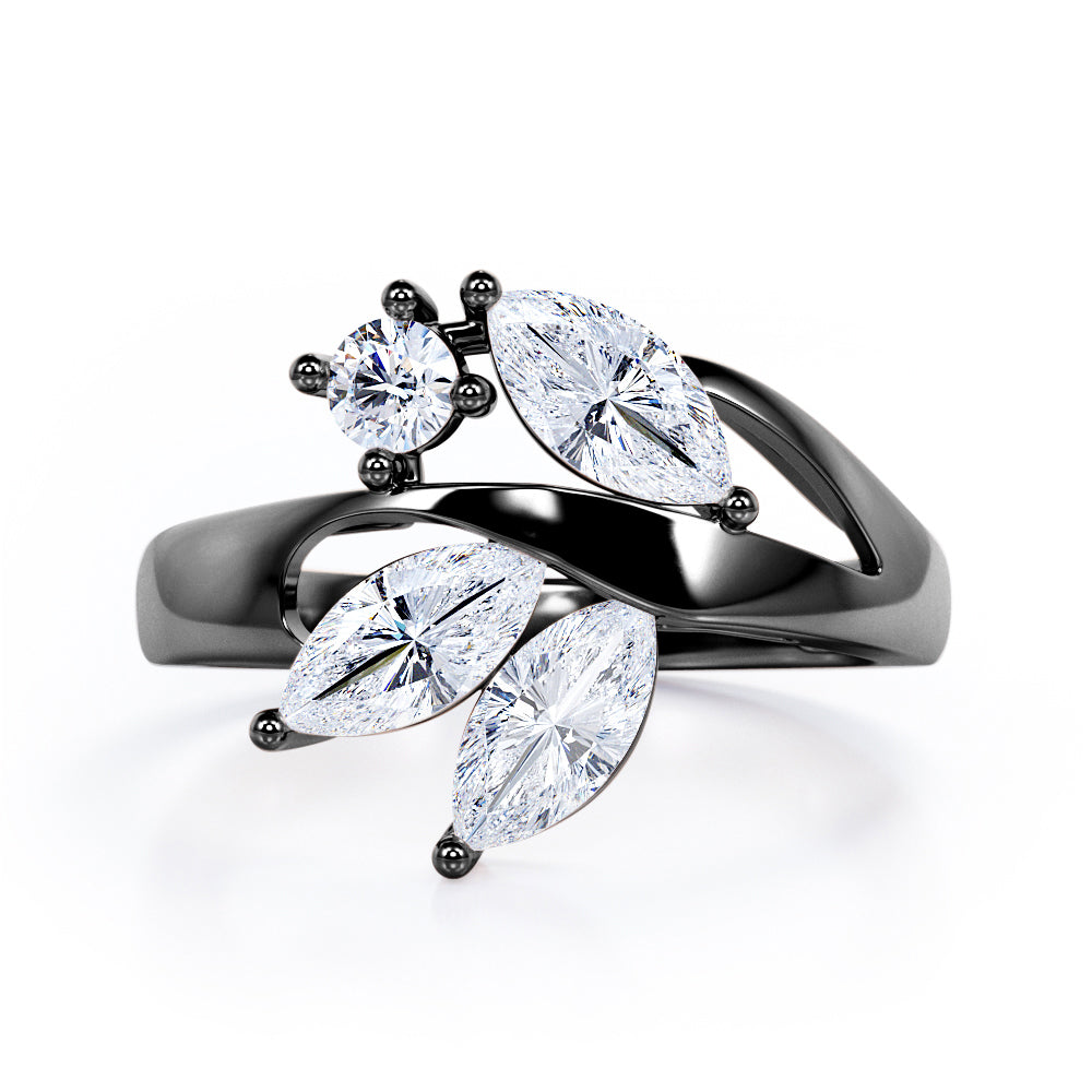 Nature-Inspired Four Stones Marquise and Round Moissanite Promise Ring in Rose Gold