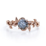 Solitaire 0.50 Carat Round Cut Genuine Icy Dark Grey Salt and Pepper Diamond Nature Inspired Engagement Ring In White Gold.